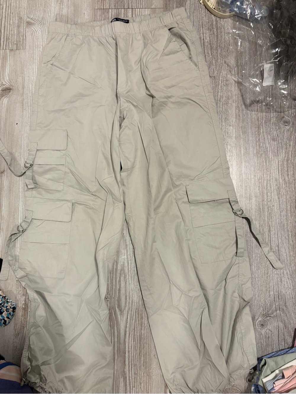 Zara Light Beige Cargo Track Pants
